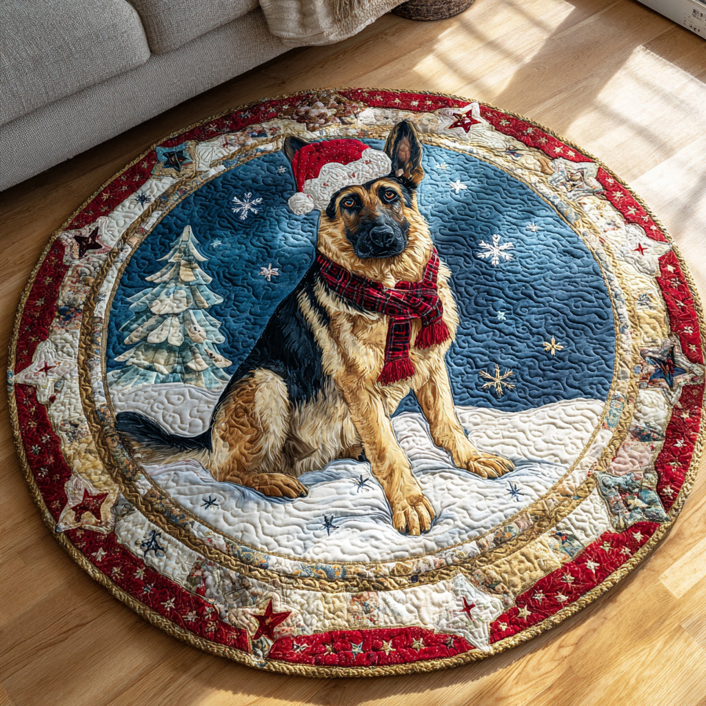 Snowy German Shepherd Quilted Round Mat VTQ-Myprintsy