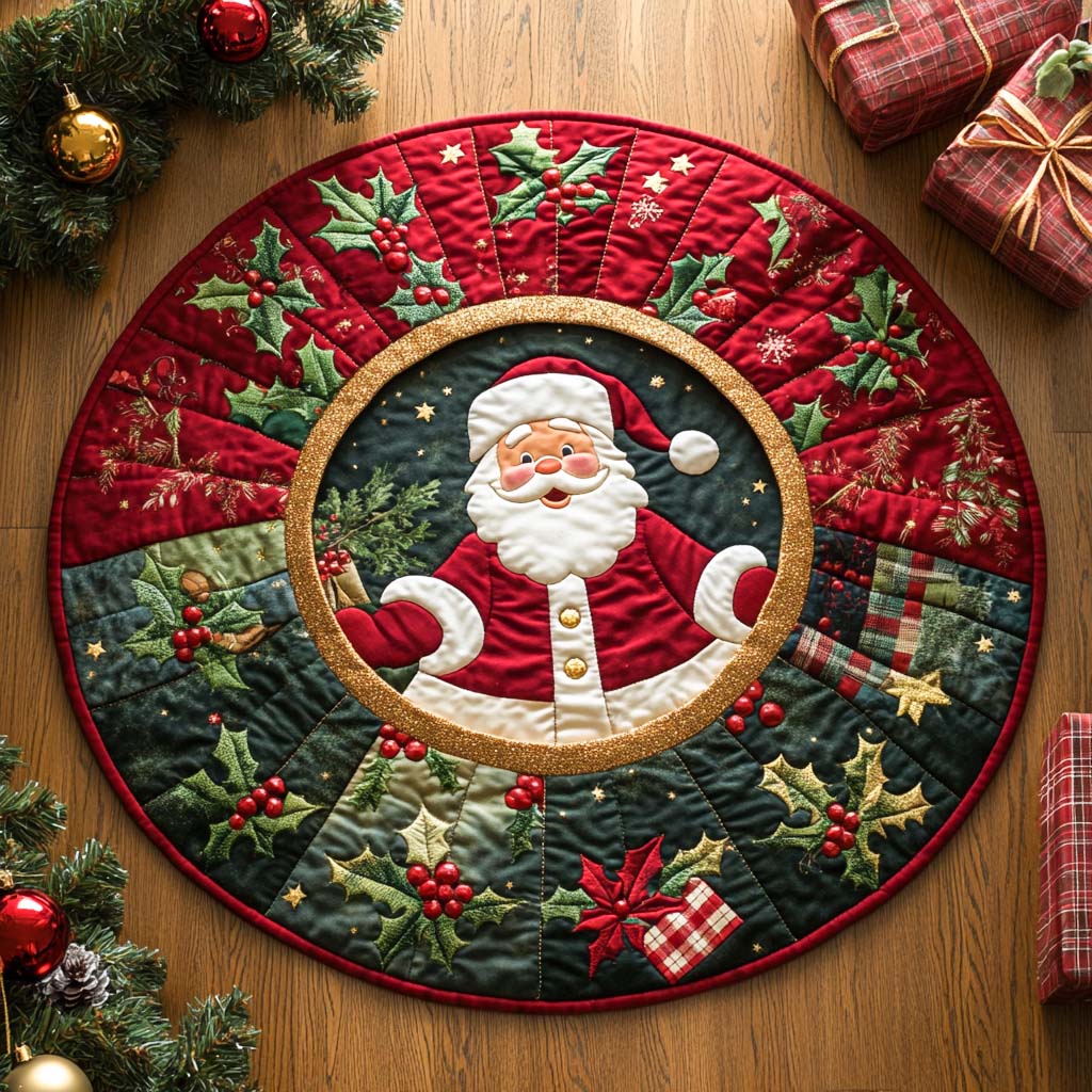 Snowy Gift Santa Quilted Round Mat VTQ-Myprintsy