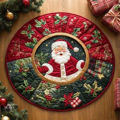 Snowy Gift Santa Quilted Round Mat VTQ-Myprintsy