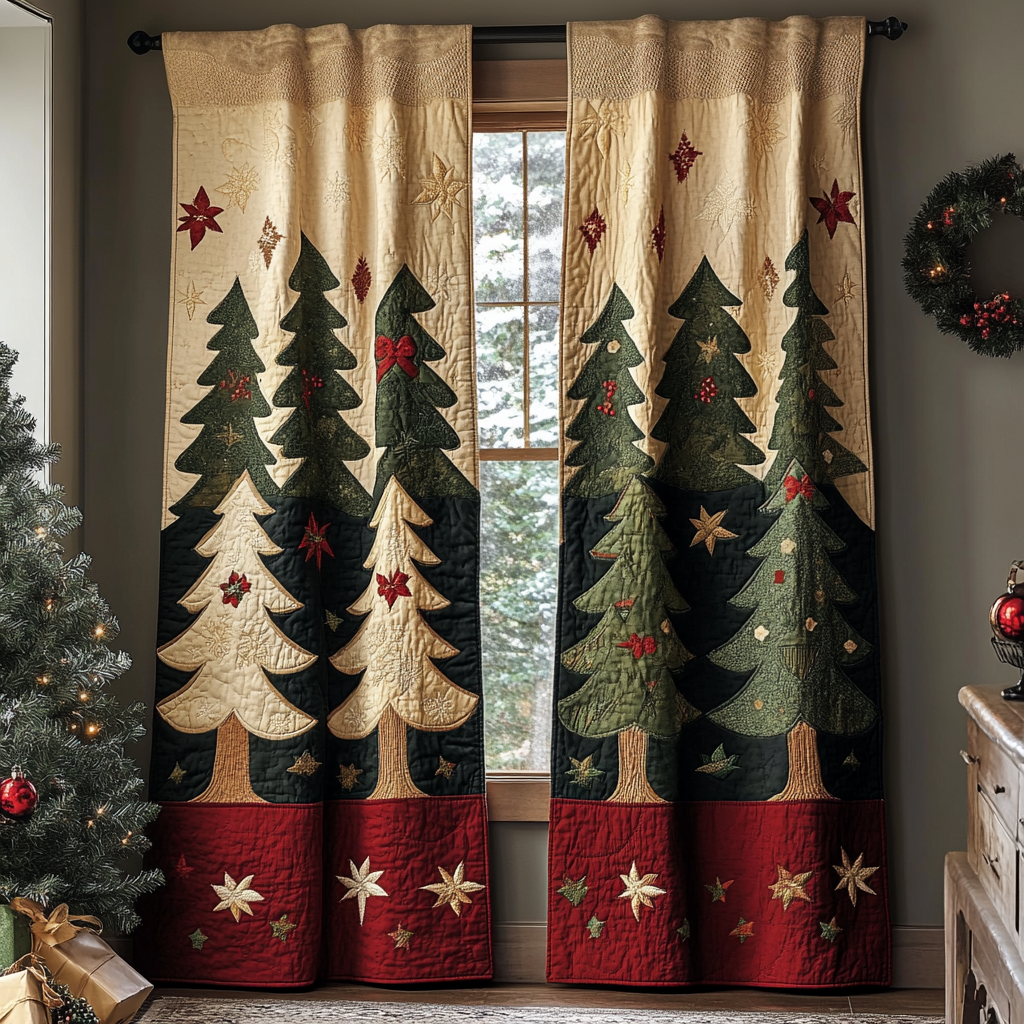 Snowy Grove Quilted Curtains VTQ-Myprintsy