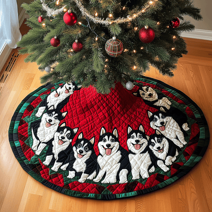 Snowy Husky Christmas Quilted Christmas Tree Skirt-Myprintsy
