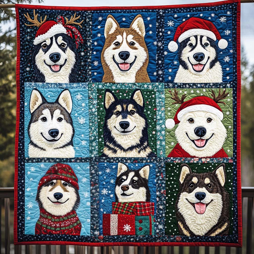 Snowy Husky Delight Quilted Blanket VTQ-Myprintsy