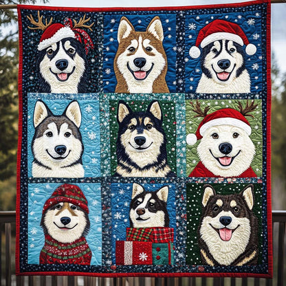 Snowy Husky Delight Quilted Blanket VTQ-Myprintsy