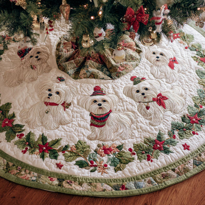 Snowy Maltese Paws Quilted Christmas Tree Skirt HH-Myprintsy