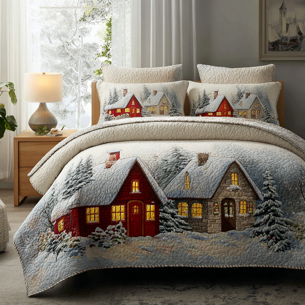 Snowy Path -Piece Quilted Bedding Set VTQ-Myprintsy
