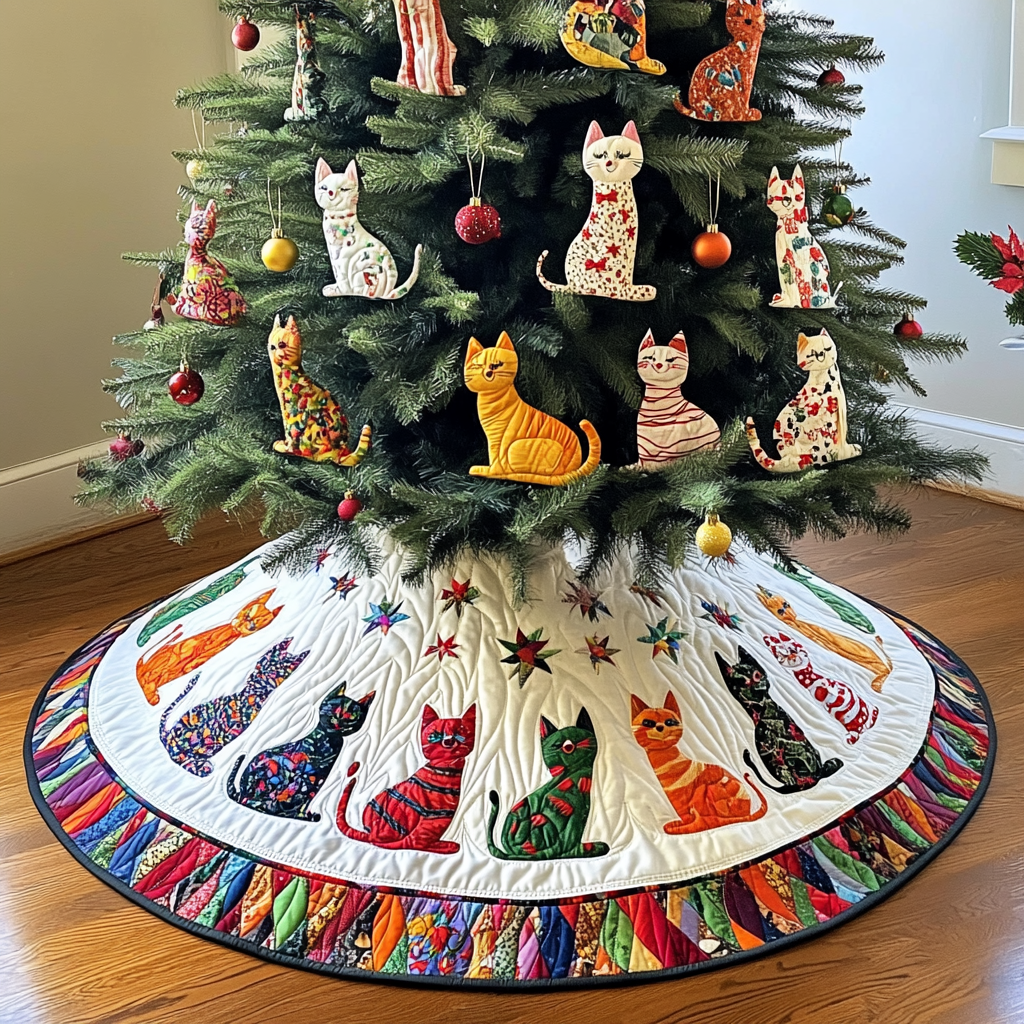 Snowy Paws and Presents Christmas Quilted Tree Skirt-Myprintsy