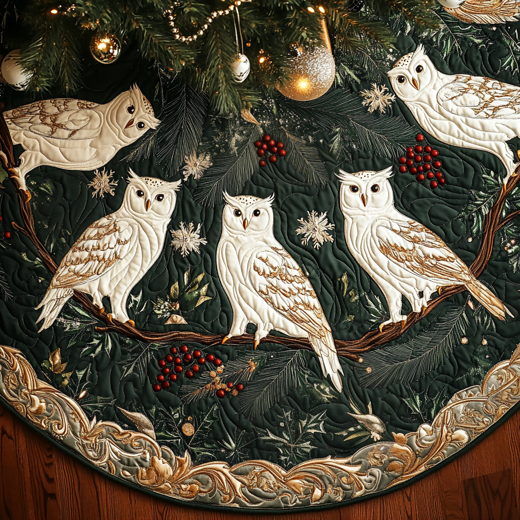 Snowy Perch Christmas Quilted Tree Skirt VTQ-Myprintsy