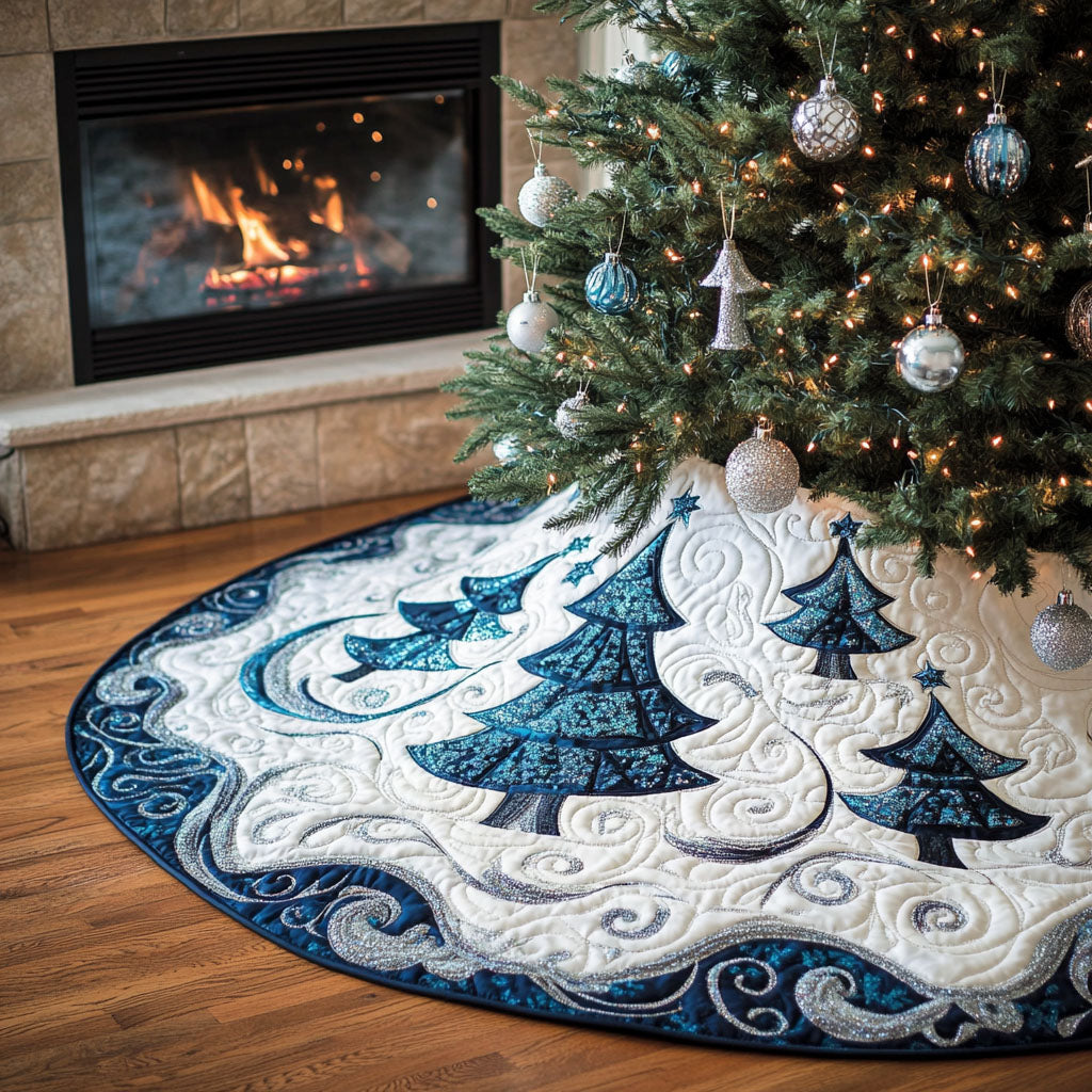 Snowy Pine Delight Quilted Christmas Tree Skirt VTQ-Myprintsy