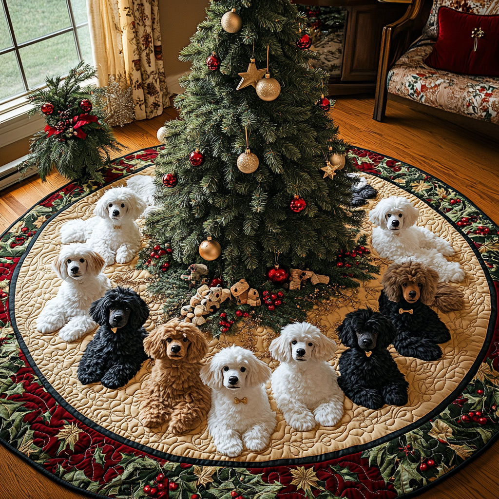 Snowy Poodle Glow Quilted Christmas Tree Skirt VTQ-Myprintsy