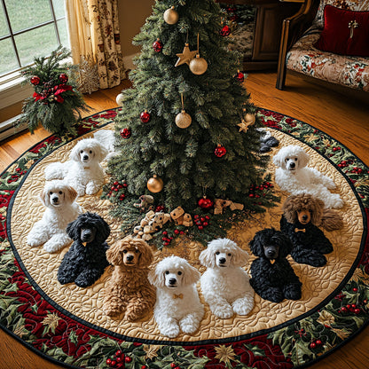 Snowy Poodle Glow Quilted Christmas Tree Skirt VTQ-Myprintsy