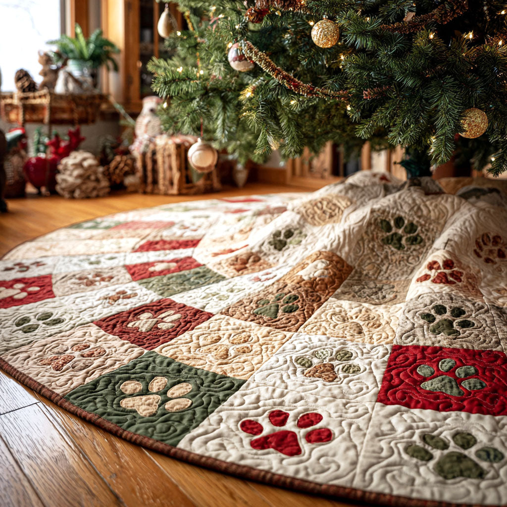 Snowy Prints Christmas Quilted Tree Skirt-Myprintsy