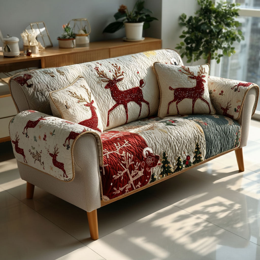 Snowy Reindeer Fantasy Quilted Sofa Cover VTQ-Myprintsy