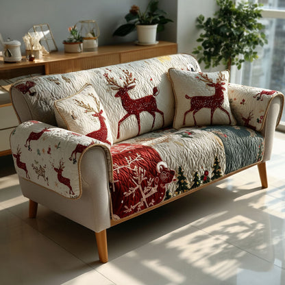 Snowy Reindeer Fantasy Quilted Sofa Cover VTQ-Myprintsy