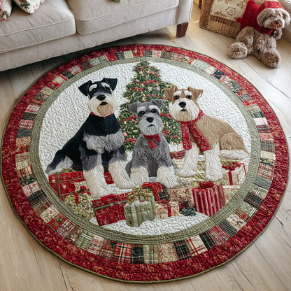 Snowy Schnauzer Scene Quilted Round Mat VTQ-Myprintsy