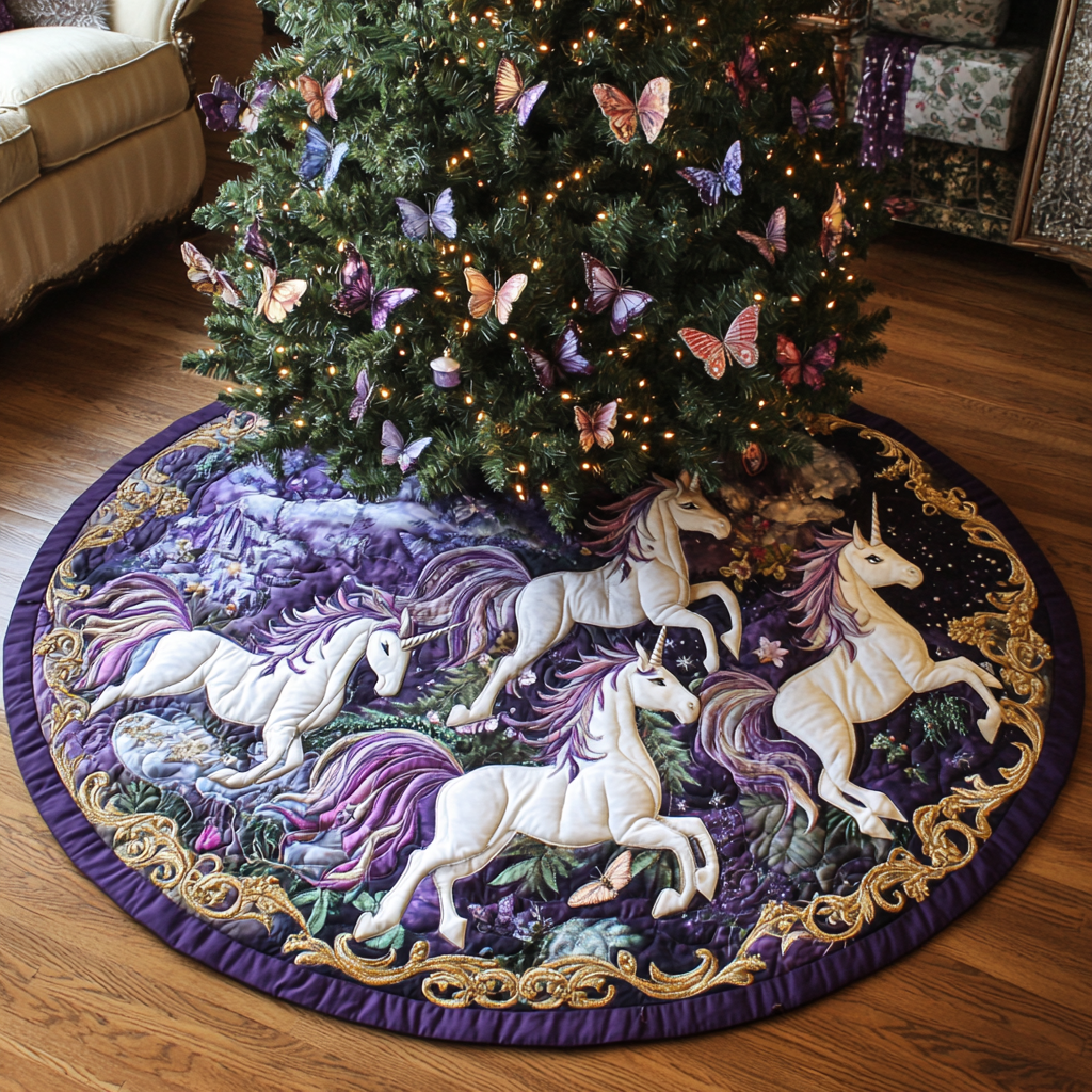 Snowy Serenade Christmas Quilted Tree Skirt-Myprintsy