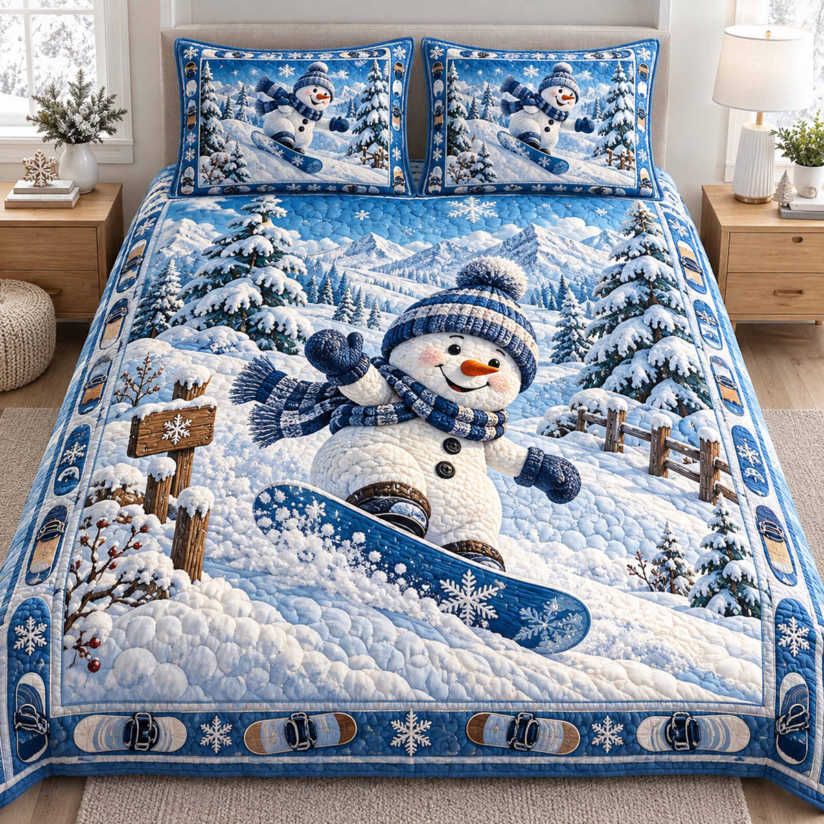 Snowy Snowmen -Piece Quilted Bedding Set VTQ-Myprintsy