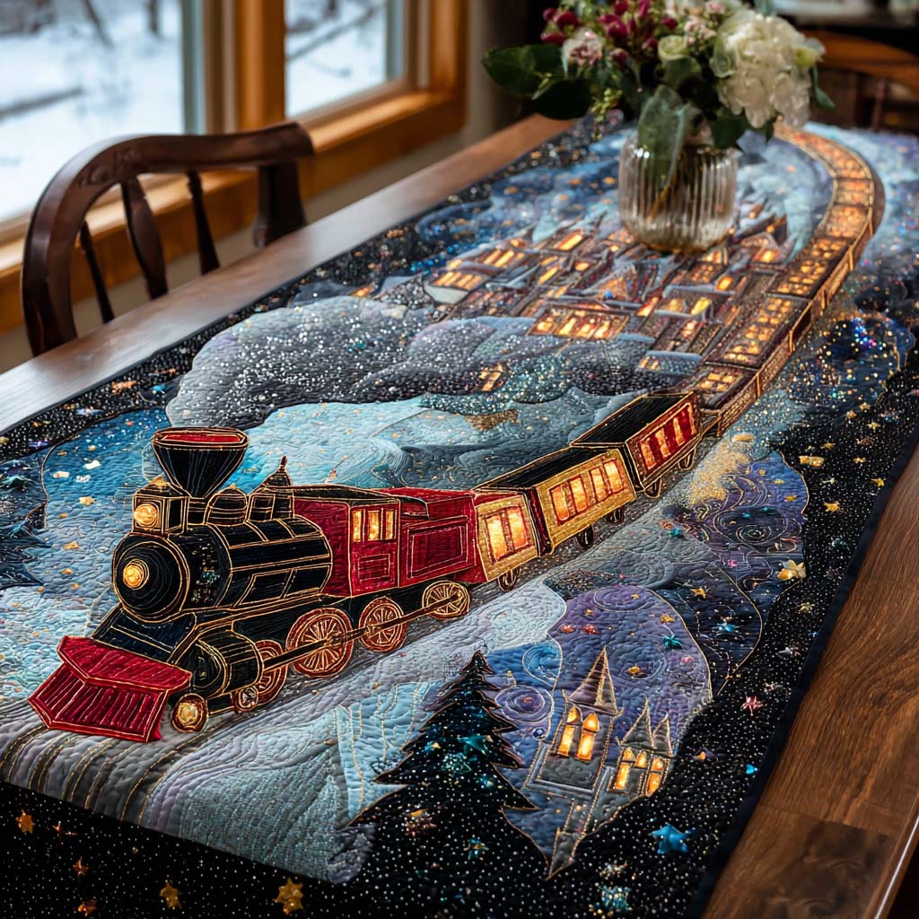 Snowy Train Voyage Quilted Table Runner VTQ-Myprintsy