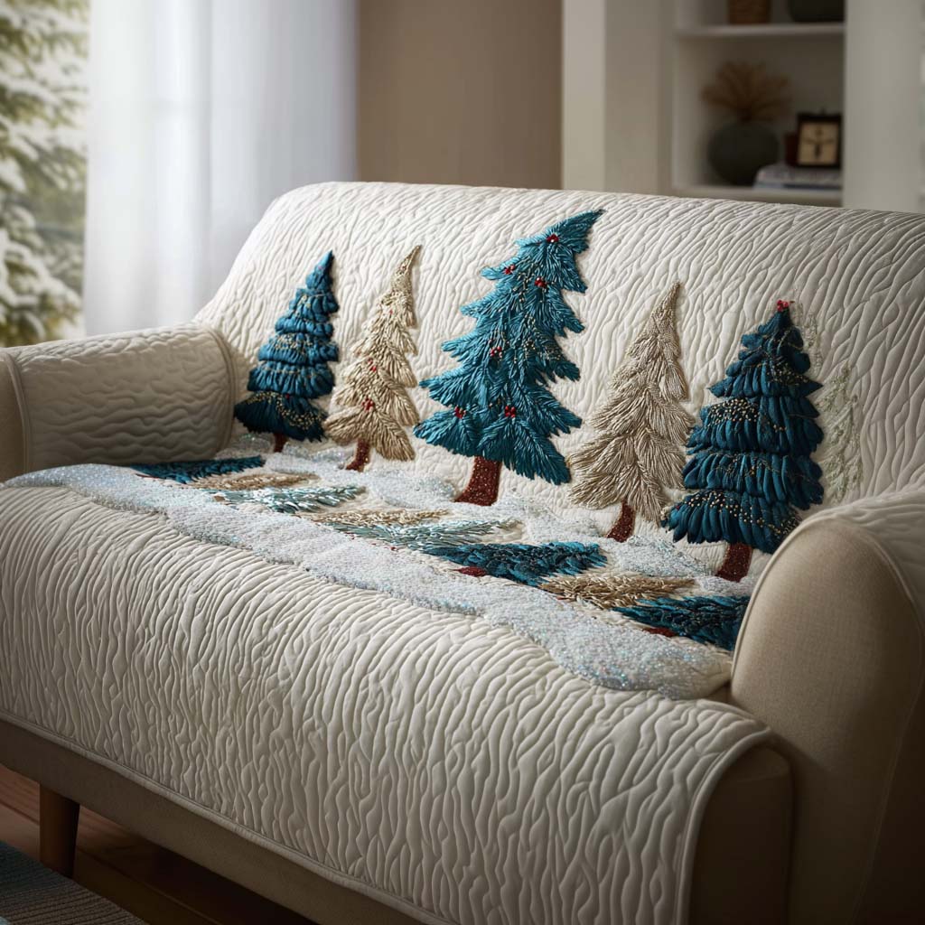 Snowy Tree Night Quilted Sofa Cover VTQ-Myprintsy