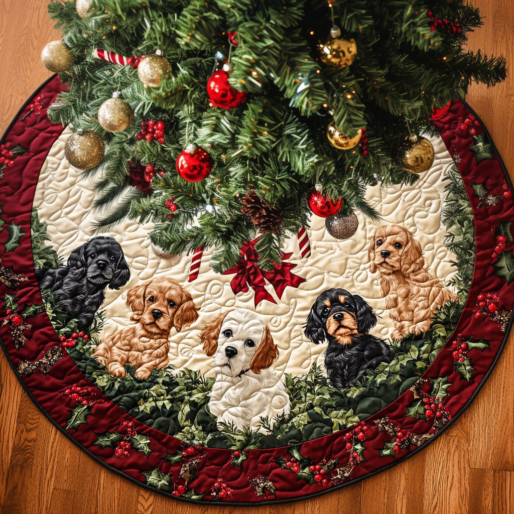 Spaniel Cozytime Quilted Christmas Tree Skirt-Myprintsy