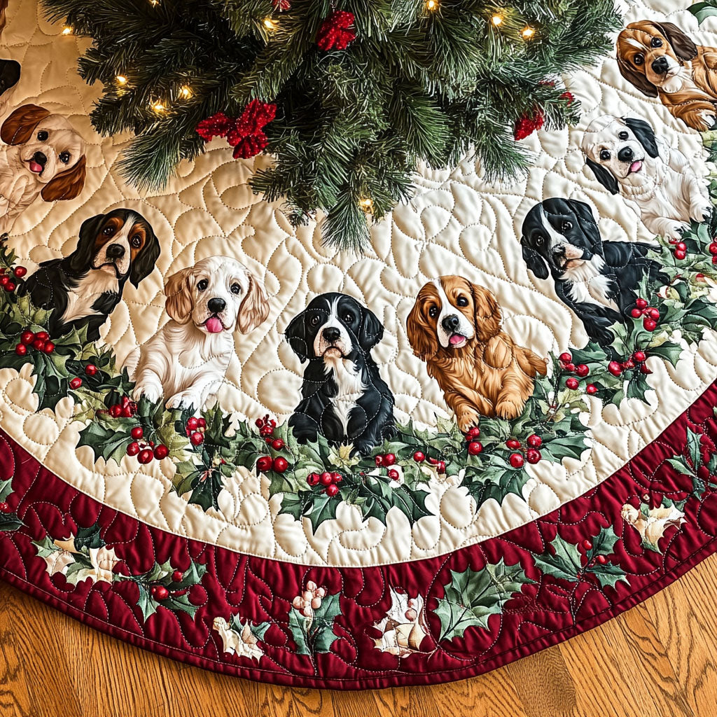 Spaniel Glow Quilted Christmas Tree Skirt-Myprintsy