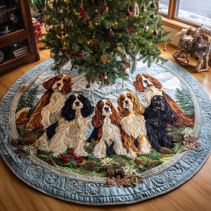 Spaniel Holiday Spirit Christmas Quilted Tree Skirt VTQ-Myprintsy