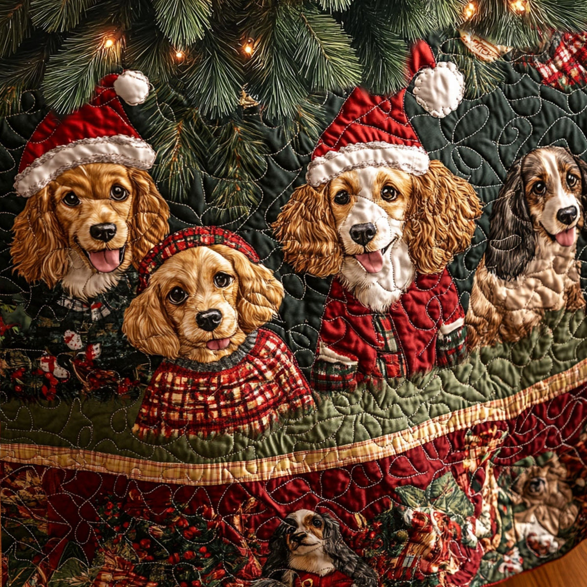 Spaniel Magic Quilted Christmas Tree Skirt-Myprintsy
