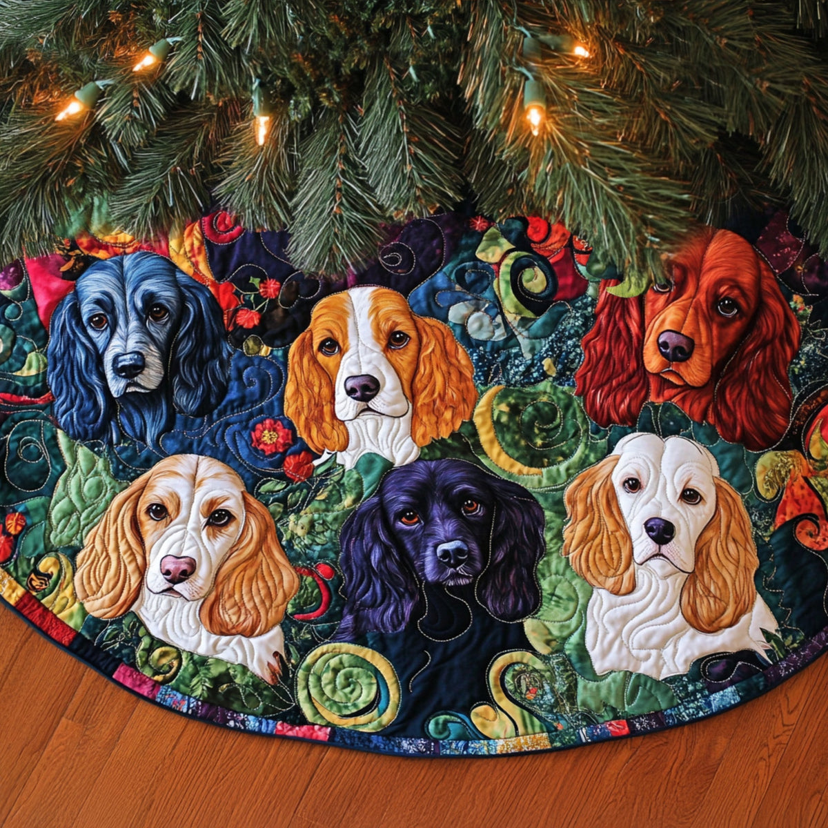 Spaniel Splendor Quilted Christmas Tree Skirt-Myprintsy