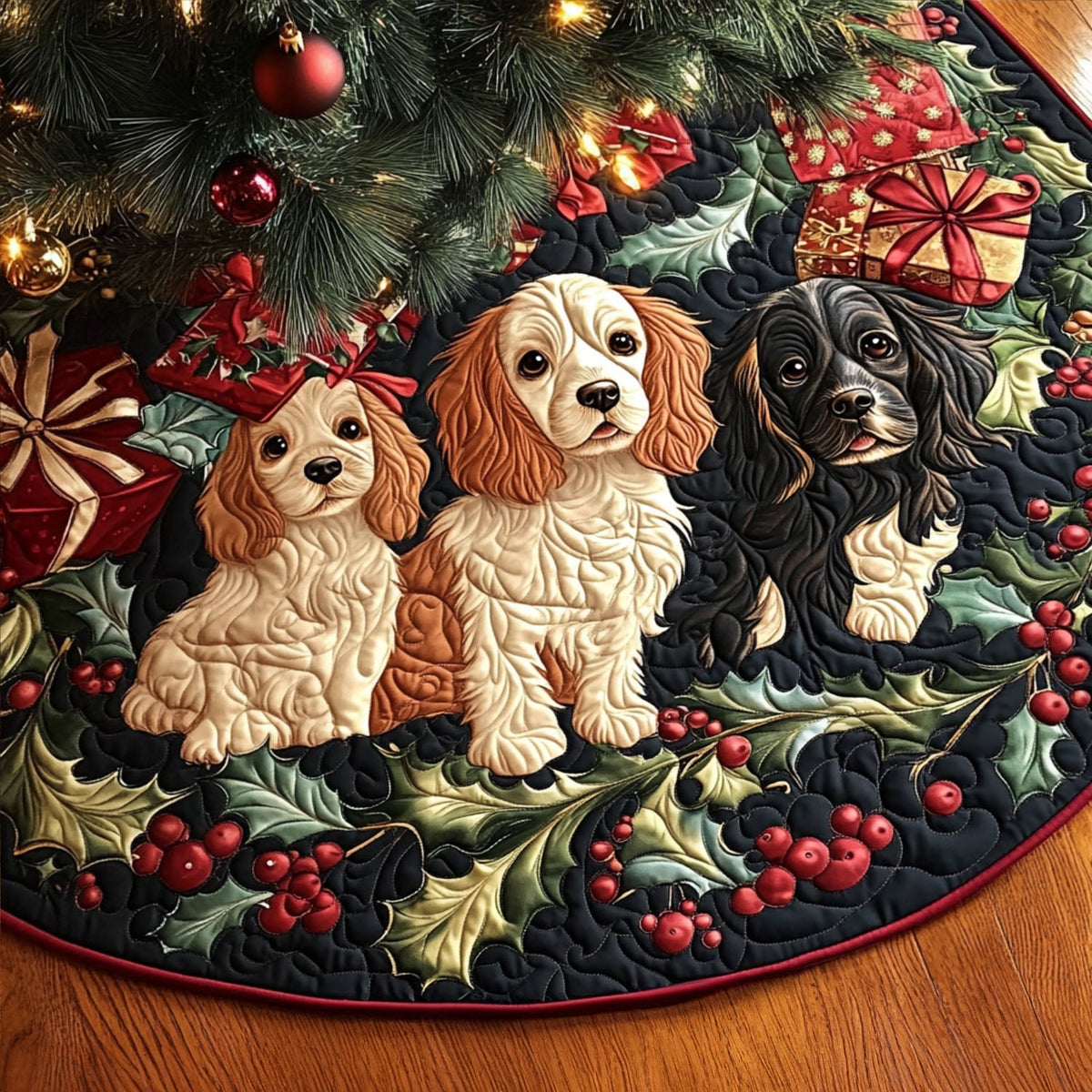 Spaniel Starlight Quilted Christmas Tree Skirt-Myprintsy