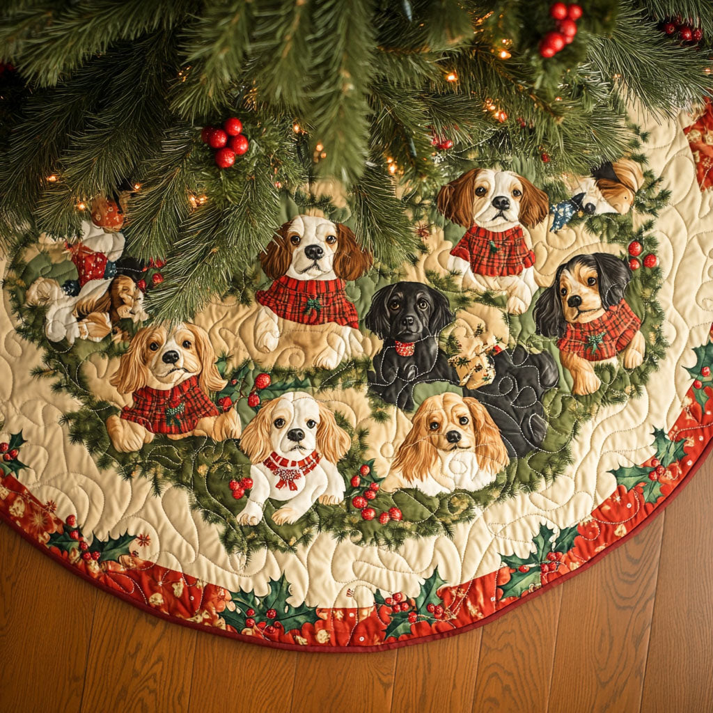 Spaniel Treasure Quilted Christmas Tree Skirt-Myprintsy