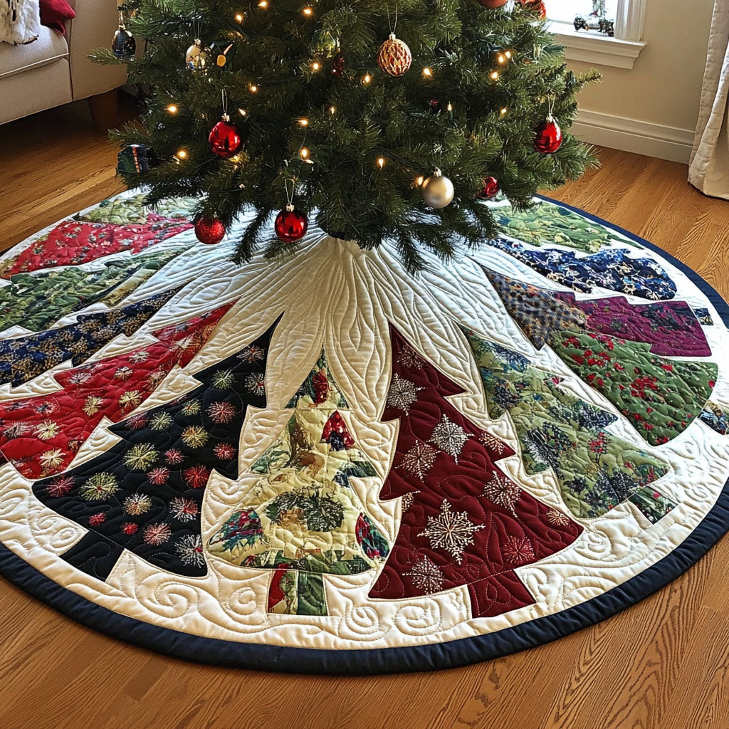 Sparkling Pine Joy Quilted Christmas Tree Skirt-Myprintsy