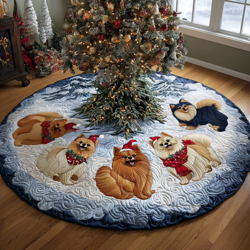 Sparkling Pom Joy Christmas Quilted Tree Skirt-Myprintsy