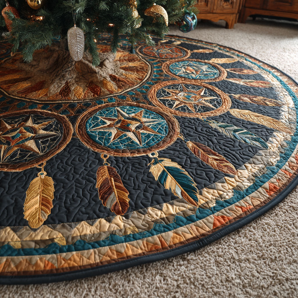 Spirit Feathers Christmas Quilted Tree Skirt-Myprintsy