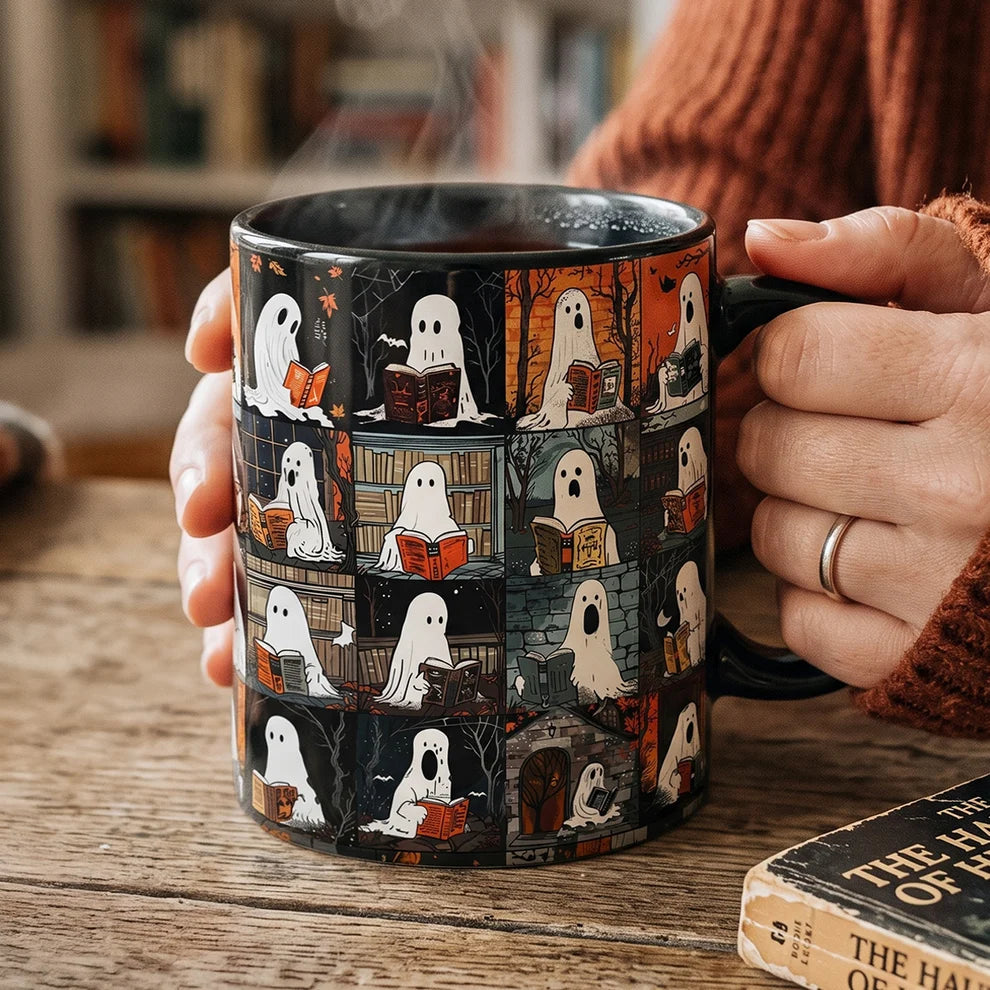 Spooky Reading Ghosts Halloween - Personalized Ceramic Coffee Mug-Myprintsy
