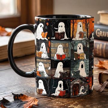 Spooky Reading Ghosts Halloween - Personalized Ceramic Coffee Mug-Myprintsy
