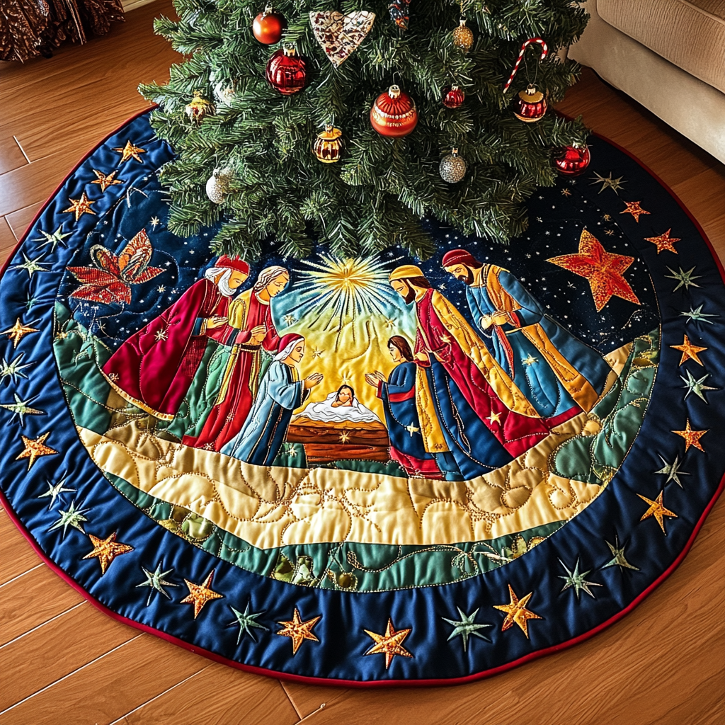 Stable Stars Christmas Quilted Tree Skirt VTQ-Myprintsy