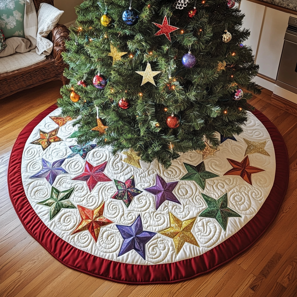 Star Christmas Quilted Tree Skirt-Myprintsy