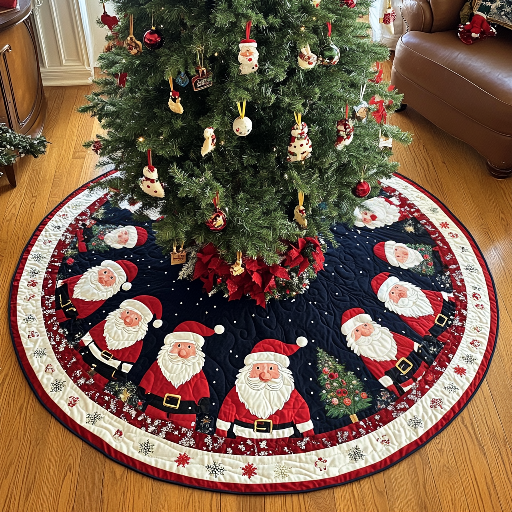 Starlit Santa Christmas Quilted Tree Skirt-Myprintsy