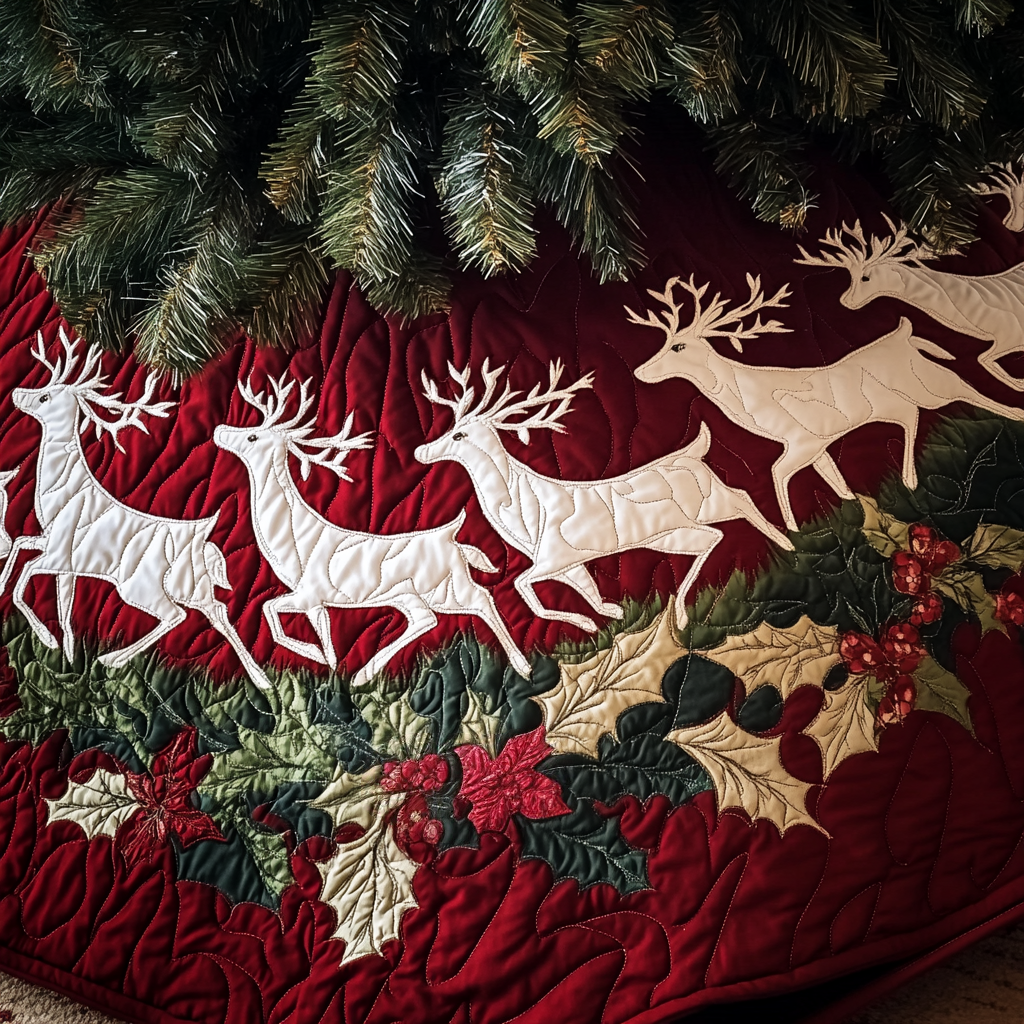 Starlit Stag Quilted Christmas Tree Skirt VH VTQ-Myprintsy