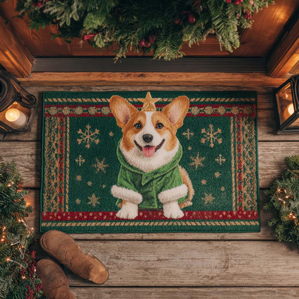 Starry Christmas Corgi Doormat VTQ-Myprintsy