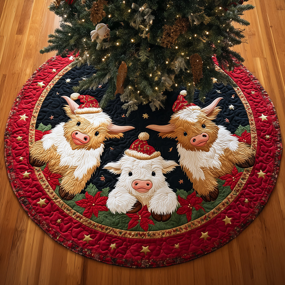 Starry Cow Night Christmas Quilted Tree Skirt-Myprintsy