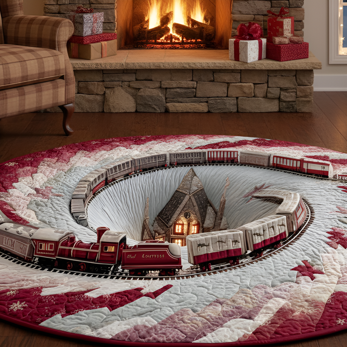 Steam Holiday Ride Quilted Round Mat VTQ-Myprintsy