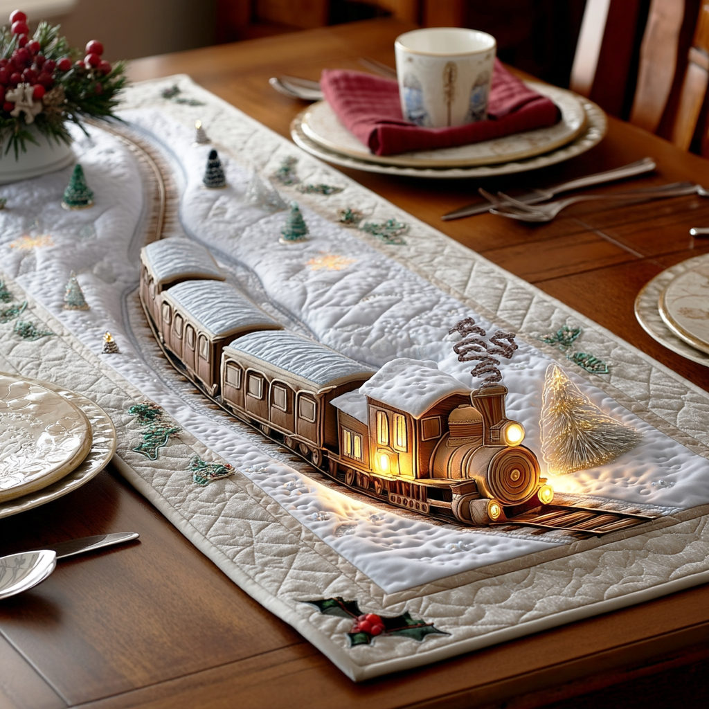 Steam Train Christmas Quilted Table Runner VTQ-Myprintsy