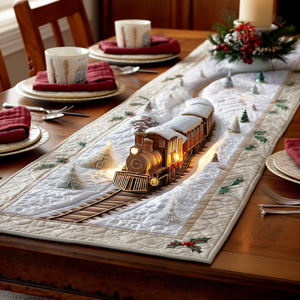 Steam Train Christmas Quilted Table Runner VTQ-Myprintsy