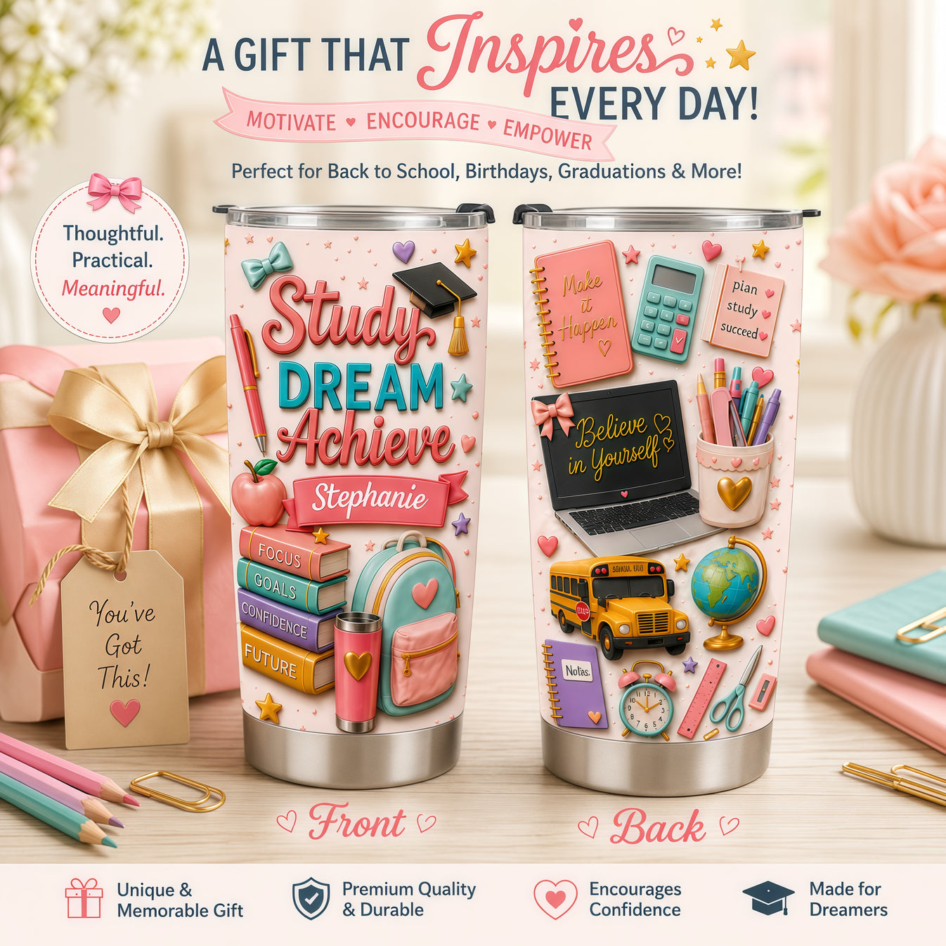 Study Dream Achieve - Personalized Tumbler Cup-Myprintsy
