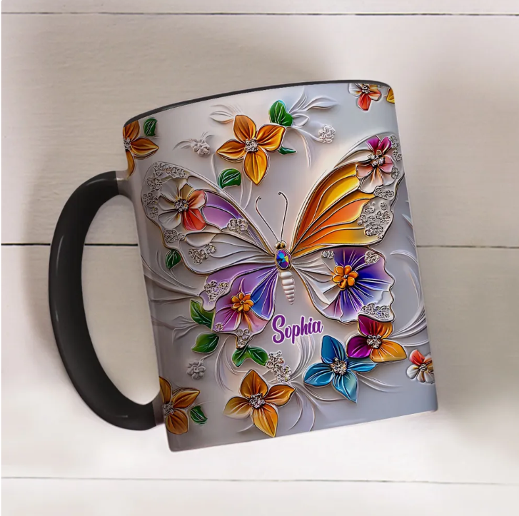 Stunning Butterfly - Personalized 3D Inflated Effect Accent Mug-Myprintsy