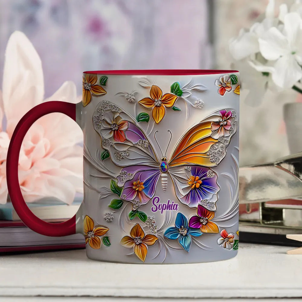 Stunning Butterfly - Personalized 3D Inflated Effect Accent Mug-Myprintsy