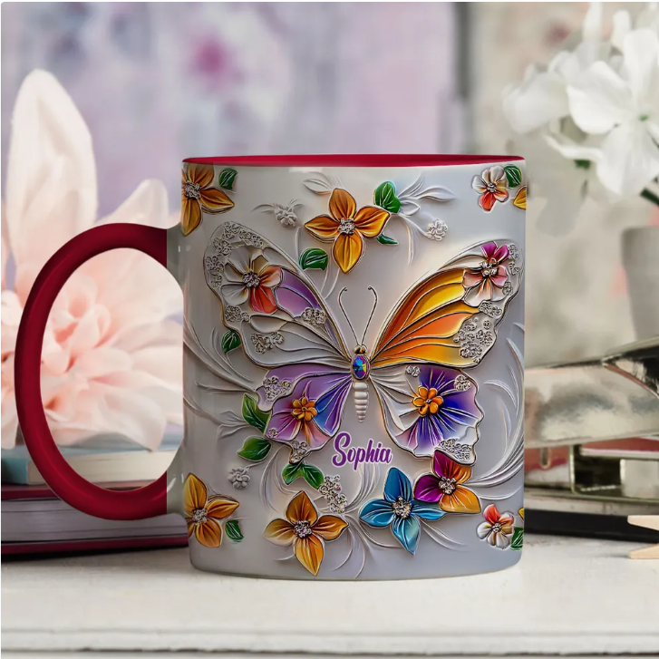 Stunning Butterfly - Personalized 3D Inflated Effect Accent Mug-Myprintsy