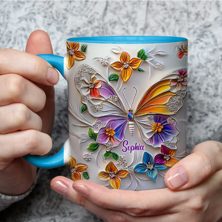 Stunning Butterfly - Personalized 3D Inflated Effect Accent Mug-Myprintsy