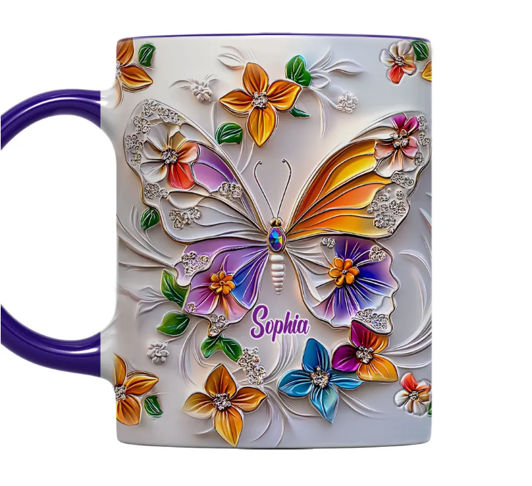 Stunning Butterfly - Personalized 3D Inflated Effect Accent Mug-Myprintsy