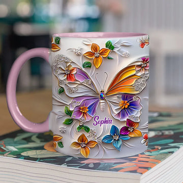 Stunning Butterfly - Personalized 3D Inflated Effect Accent Mug-Myprintsy
